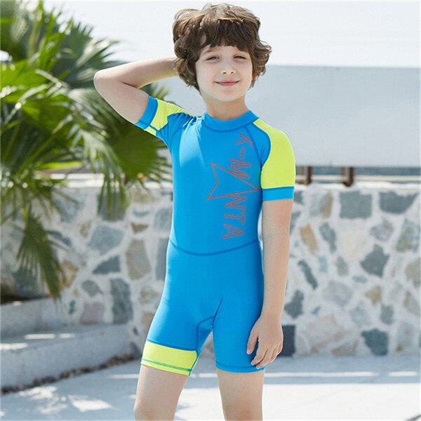 Children's Swimming Diving Surfing Suits Quick Dry Sun Protection Fitting Light One-piece Swimming Suits: Lake Blue / L