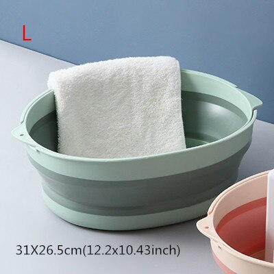 Portable Plastic Basins Outdoor Folding Bucket Fruit Washbasin Fishing Camping Car Wash Container Bathroom Accessories: C Green L
