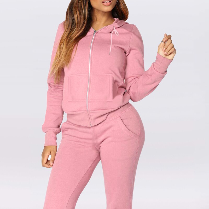 Womens Atletische Trainingspak Set Warm Running Jogging Sportwear Zweet Pak Tweedelige Set Jogging Femme Rits Top: pink / XL