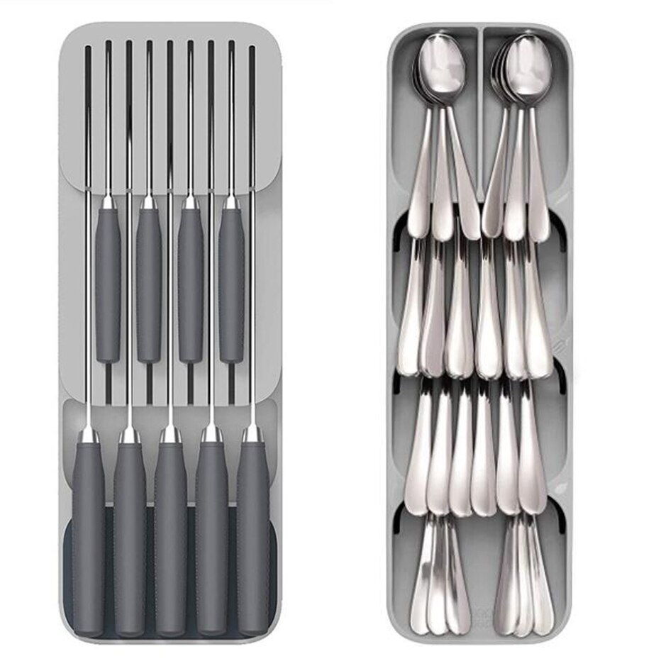 Knife Block Holder Plastic Cutlery Drawer Organizer Tray Knives Utensil Rack Universal Knife Stand Organizer Kitchen Storage