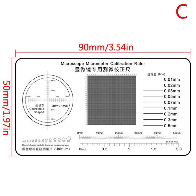 Regla suave, microscopio, micrómetro, calibración, línea deslizante, ancho, herramienta de medición del diámetro de partículas, medidor de punto de película de alta precisión: Marrón