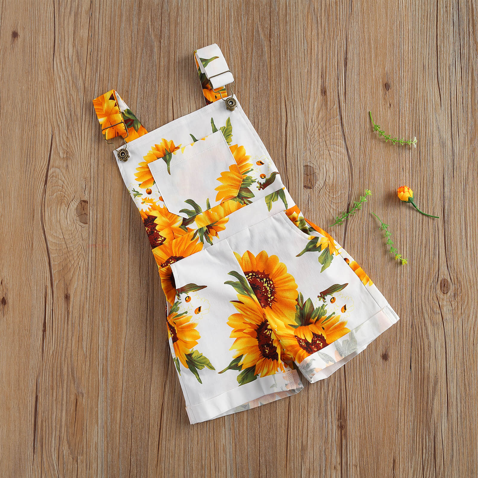 2-7Y Kids Overalls Summer Rompers Sunflower Print Sleeveless Suspender Shorts Girl Jumpsuits Clothing