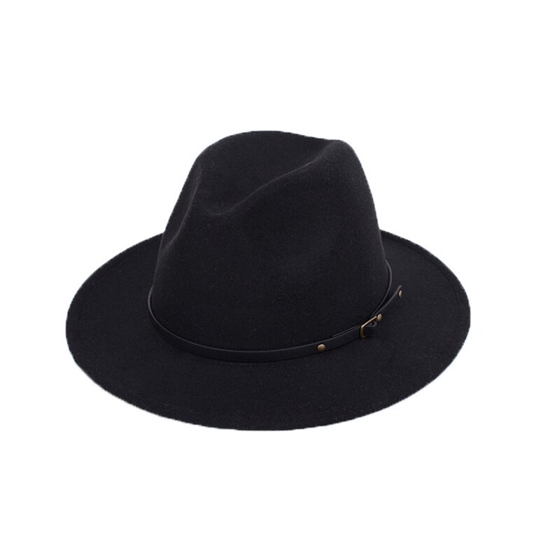Sombreros Retro de fieltro de lana para hombre y mujer, sombrero de ala ancha de Jazz, Estilo Vintage: Negro