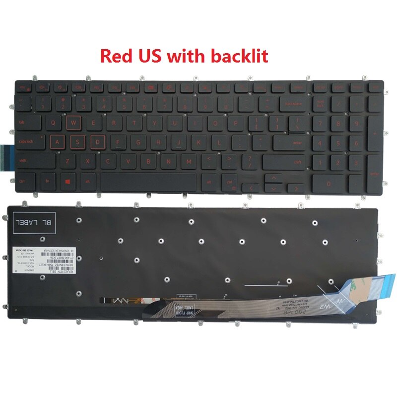US laptop Keyboard for Dell Inspiron G3 15 3579 3779 G5 15 5587 G7 15 7588 blue/red/white: Red with backlit