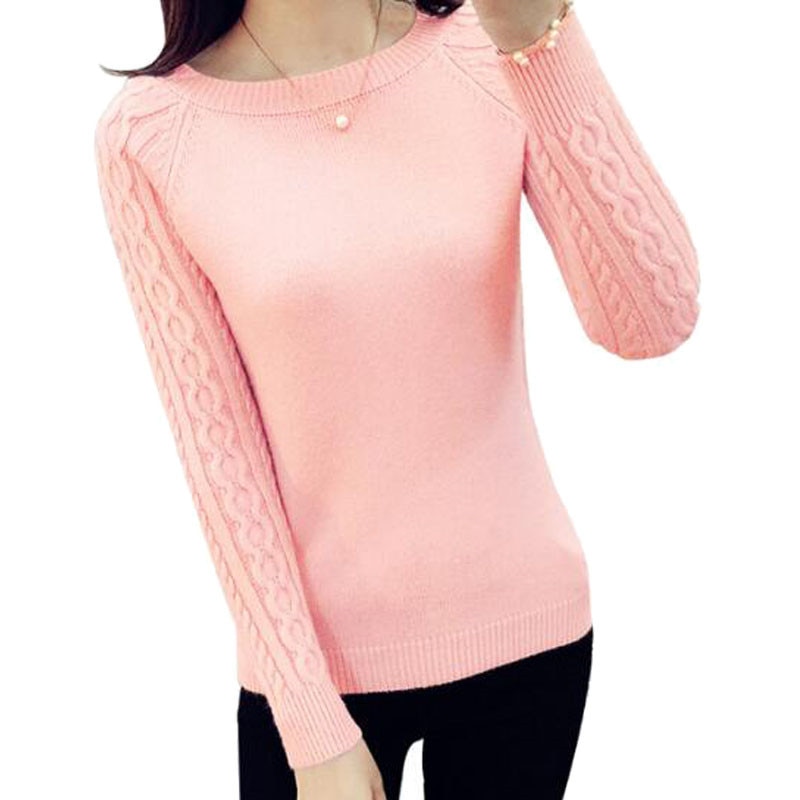 Women Sweaters And Pullovers Autumn Winter Long Sleeve Knitted Sweater Female Black/Pink Jumper Casual Solid Pull Femme