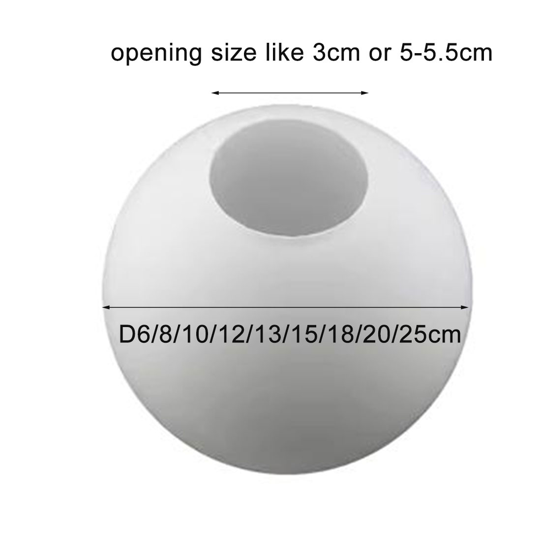 Einseitig öffnende Glasschirme, Ersatz, D6 cm, D8 cm, D10 cm, D12 cm, D13 cm, D15 cm, D18 cm, D20 cm, D25 cm, mattweiße Globus-Lichtabdeckung