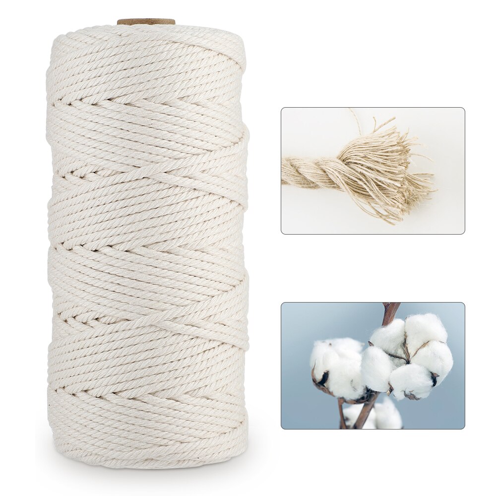 Macrame Cord Kits Natural Cotton Rope with Wood Ring Wood Stick for DIY Teether Macrame Kit Wall Hanging Plant Hanger