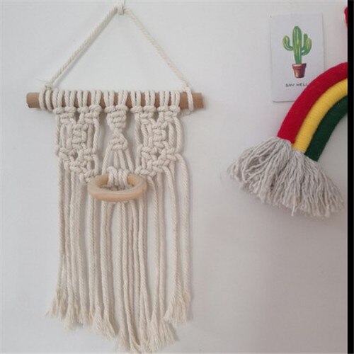 Macrame Wall Hanging Tapestry Handmade Cotton Woven Nordic Backdrop Boho Kids Room Home Decoration Wedding Photo Props: q
