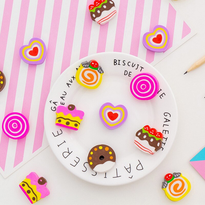 6 i 1 kawaii kake blyant viskelær til kontorrekvisita til skoleskrivesaker kawaii låve skriver gummi tegning student