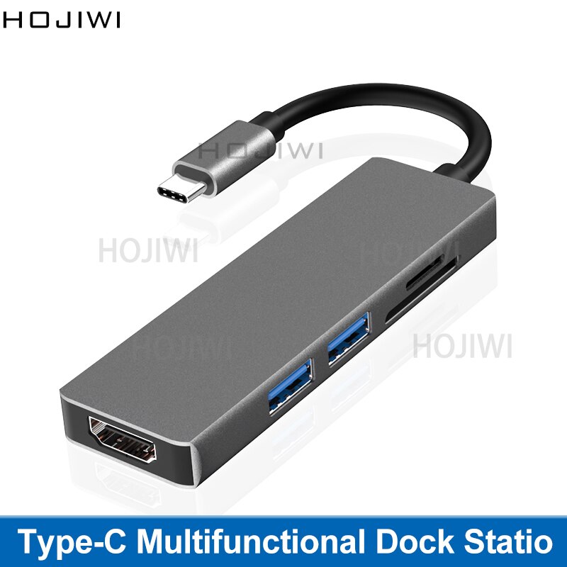 Hojiwi usb c multi hub c adaptador hdmi 5 em 1 usb c para usb 3.0 doca para macbook pro tipo c divisor docking station laptops aa11