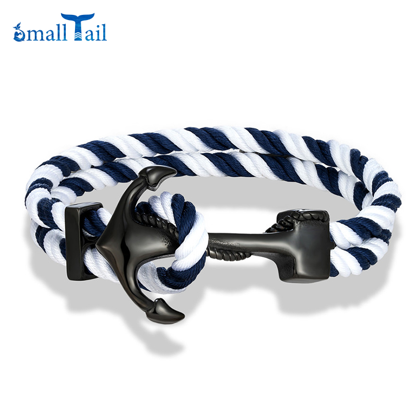 Black Anchor Bracelet for Men Women Double Layer Braided Survival Rope Bracelet Stainless Steel Handmade Woven Jewelry