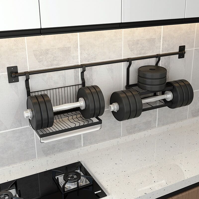 Ponche libre estante de almacenaje para cocina negro Acero inoxidable montado en la pared cuchara especias plato estante organizador de cocina multifunción
