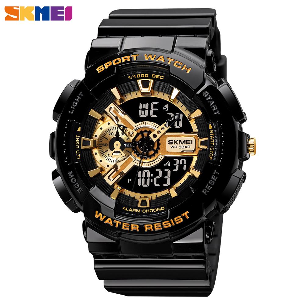 Skmei Digitale Horloge Schokbestendig Elektronische Polshorloge Heren Luxe Lichtgevende Wekker 50M Waterdicht Uur Vrouwen Horloges: black-gold