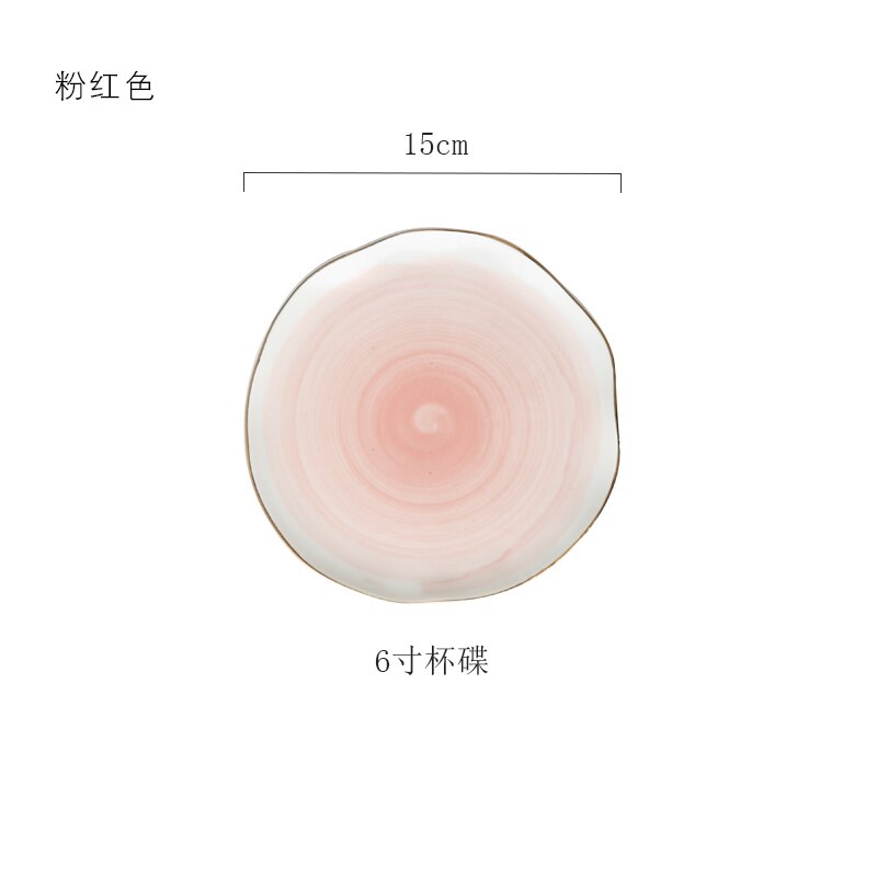 European Style Gold Rim Spot Ceramic Plate Rice Dish Fish Dish Steak Dish Western Dish Dessert Plate Tableware Set Decoration: 6 inch plate pink