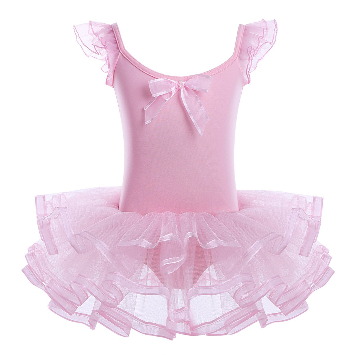 IIXPIN Girls Ballet Dance Dress Cotton Mesh Ruffled Sleeves Gymnastics Leotard Ballet Tutu Dress Kids Ballerina Dance Costumes: Pink / 120