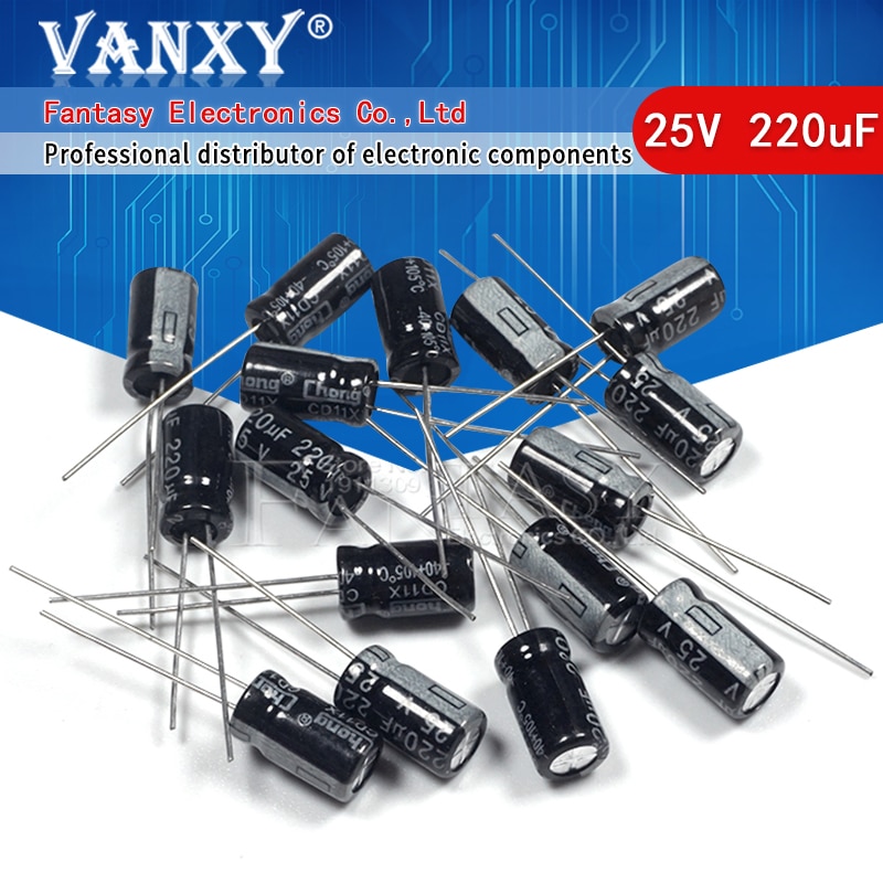 50 stk higt 25 v 220uf 6*12mm 220uf 25v 6*12 elektrolytkondensator