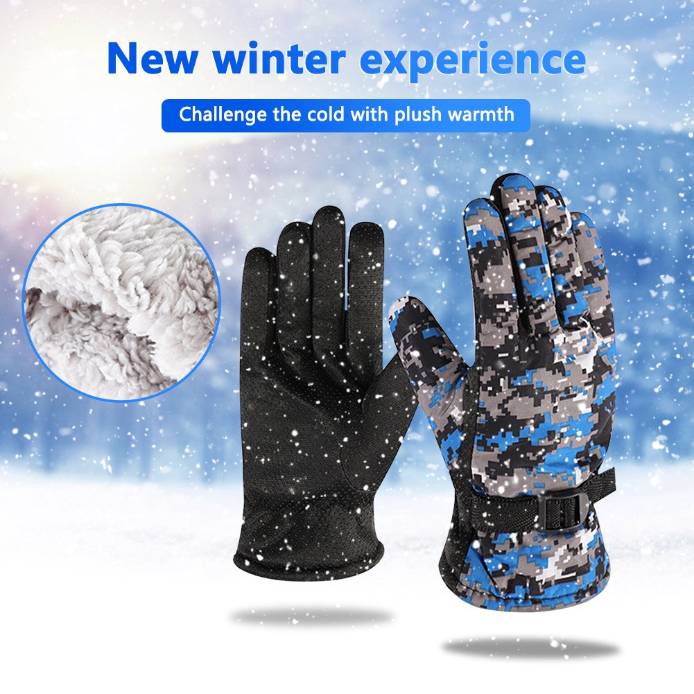 Vinter herre varme vindtætte ski fleece handsker med justerbart spænde fortykket anti-skrid cykling ski sport termiske handsker
