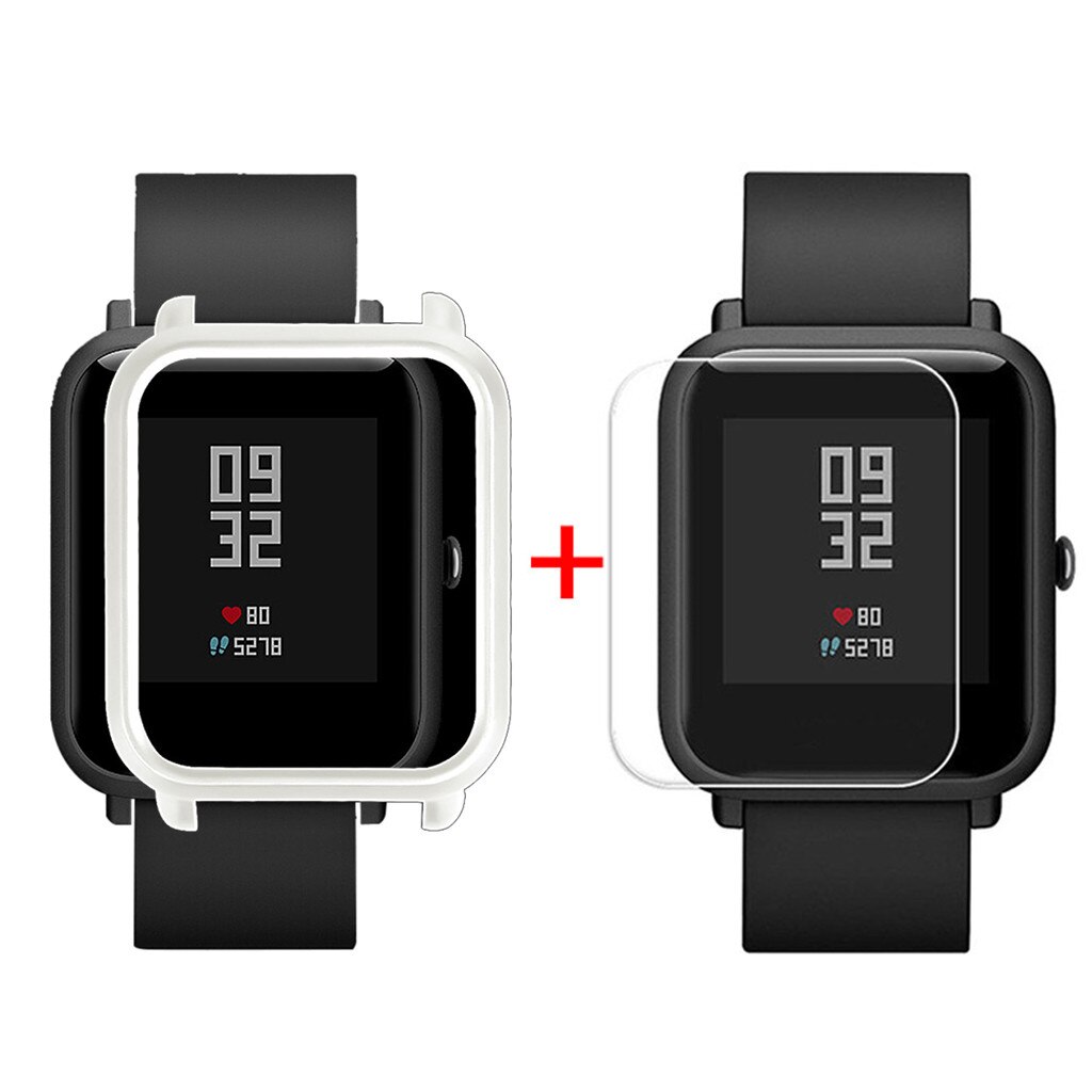 CARPRIE Screen Protector Slim Colorful Frame Case Cover Protect Shell For Huami Amazfit Bip Younth Watch with Screen Protector: WH