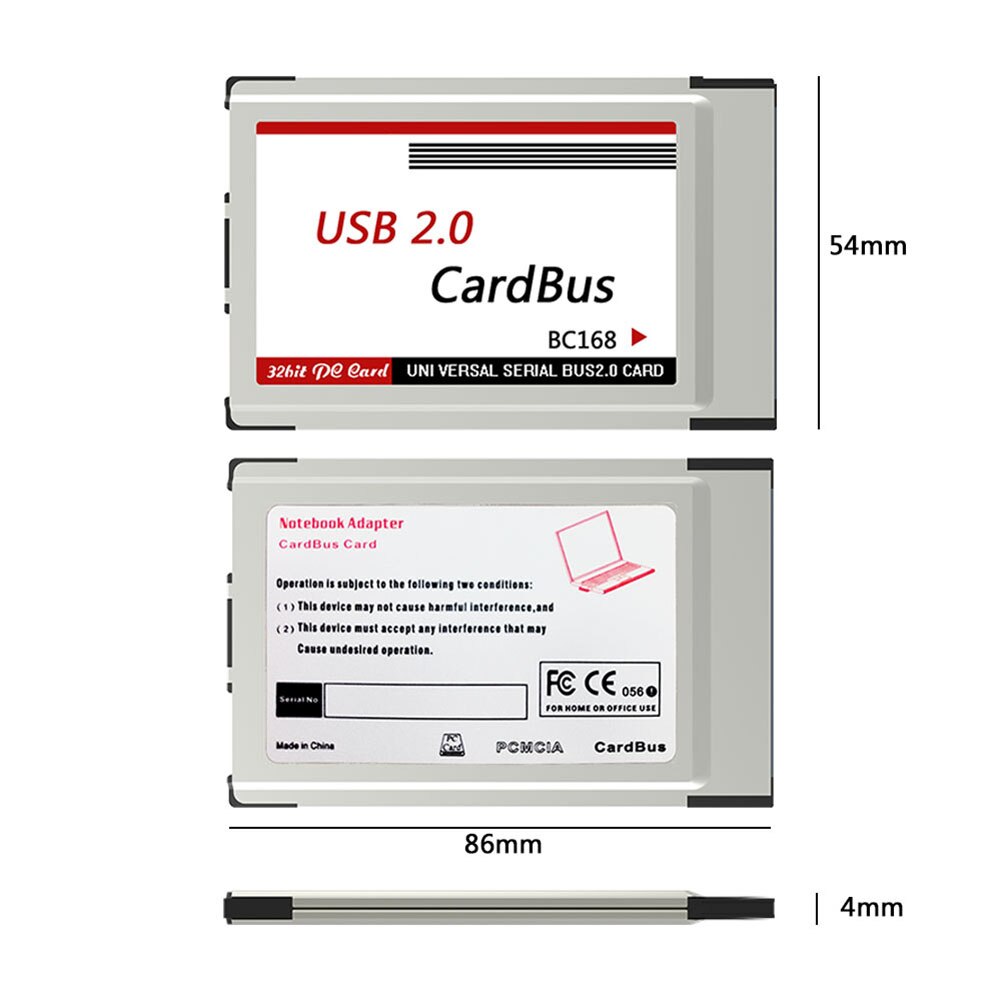 1PCS USB 2.0 PCI Express Card Adapter 480Mbps 2 Ports 54mm Slot PCMCIA USB2.0 HUB Hidden Inside Converter For Laptop Notebook