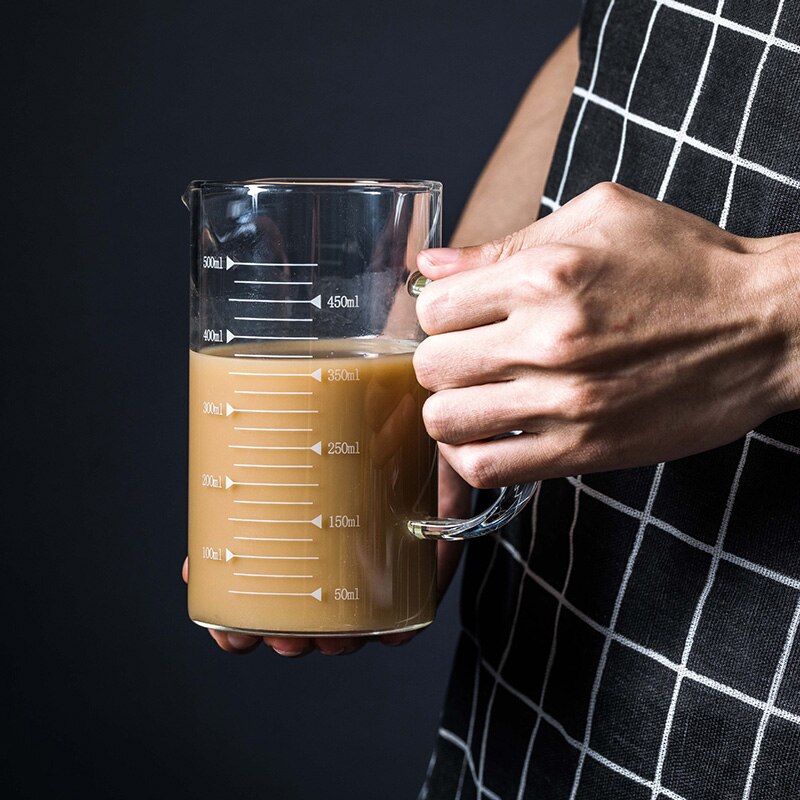 Heat-resistant Glass Beaker Laboratory Borosilicate Glass with Handle Transparent Beaker Measuring Cup Kitchen Bar Products
