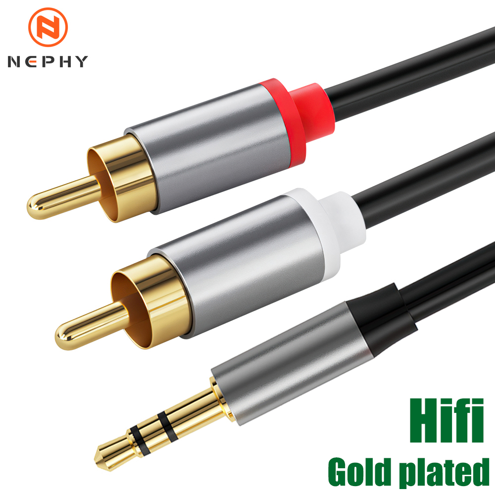 3.5 mm to 2 rca y-splitter 3.5mm adapterkabel for telefon, tv, høyttaler, pc, hifi, stereolyd, phono-plugg, lydkontakt