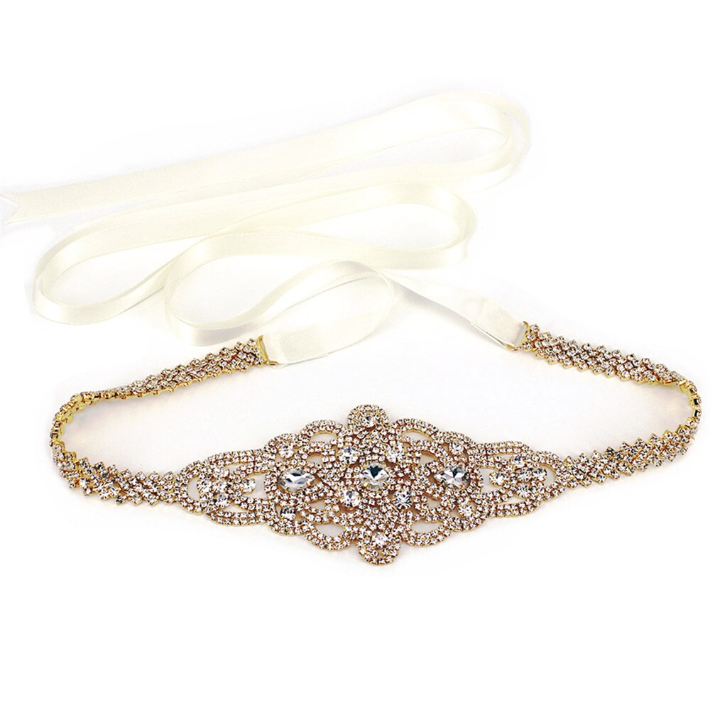 Rose Gold Crystal Hoofdband Bruid Bruidsmeisjes Sjerp Bruids Riem Met Strass Trouwjurk Riem: Bridal Belt 19Gold