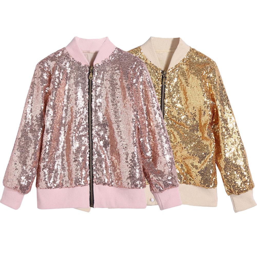 LOLANTA Dzieci dziewczyny jazz kurtka z cekinami długi płaszcz z rękawami błyszczące w jednolitym kolorze ubrania biodro-chmiel taniec występ na scenie odzież na co dzień