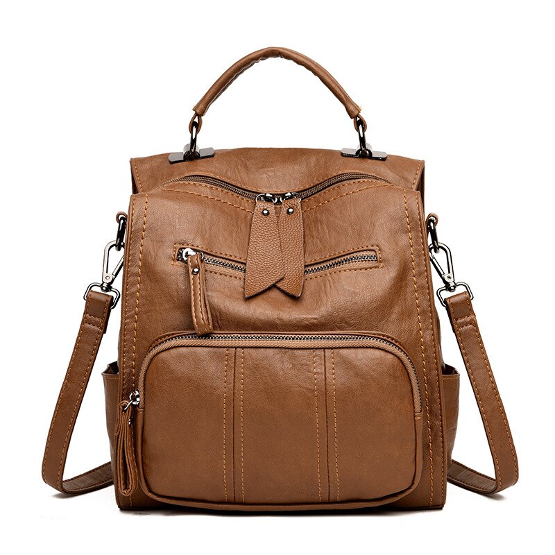 Multifunctio Vrouwen Rugzakken Leer Vrouwelijke Reizen Schoudertas Rugzak Vrouwen Tas Schooltas Rugzak Meisje: BROWN