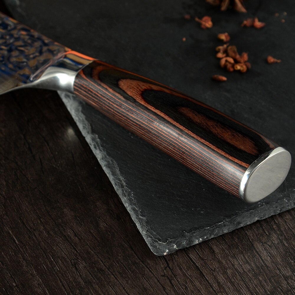 Nakiri kitchen Knife Stainless Steel Cleaver Knife 7 inch Japanese Cutter Anti-stick Damascus Vein Knife Sheath Cover Edge Guard