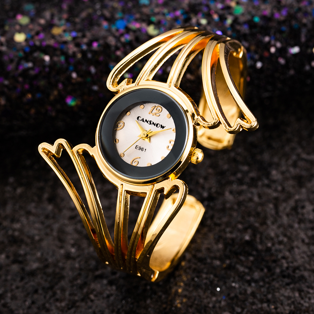 Women Dress Watches Luxury Special Wing Shape Ladies Rose Gold Bangle Bracelet Watch Simple Quartz Clock Relogio: Gold White