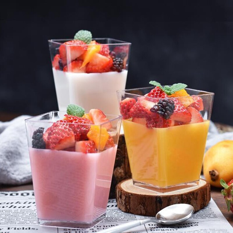 50 Pcs Mini Dessert Cups,Dessert Bowls Square Dessert Cups Clear Reusable Serving Cup For Dessert Pudding Mousse Party