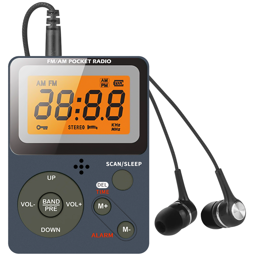 Digital Radio, FM/AM, 2 Band Stereo Music Receiver, Portable Pocket Radio with Headphones, LCD Screen, 2xAAA Dry Battery Powered: Niebieski