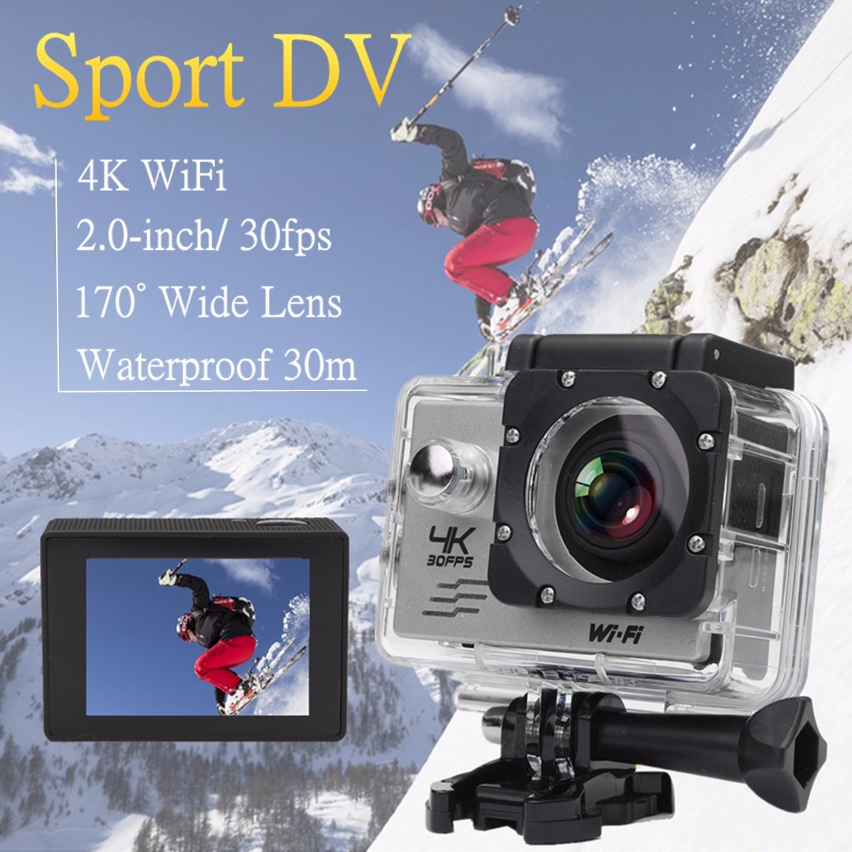Kinco  hd 4k 1080p 16mp wifi 170 ° undervanns vanntett sport handling video dv kamera sport kam mini videokameraer