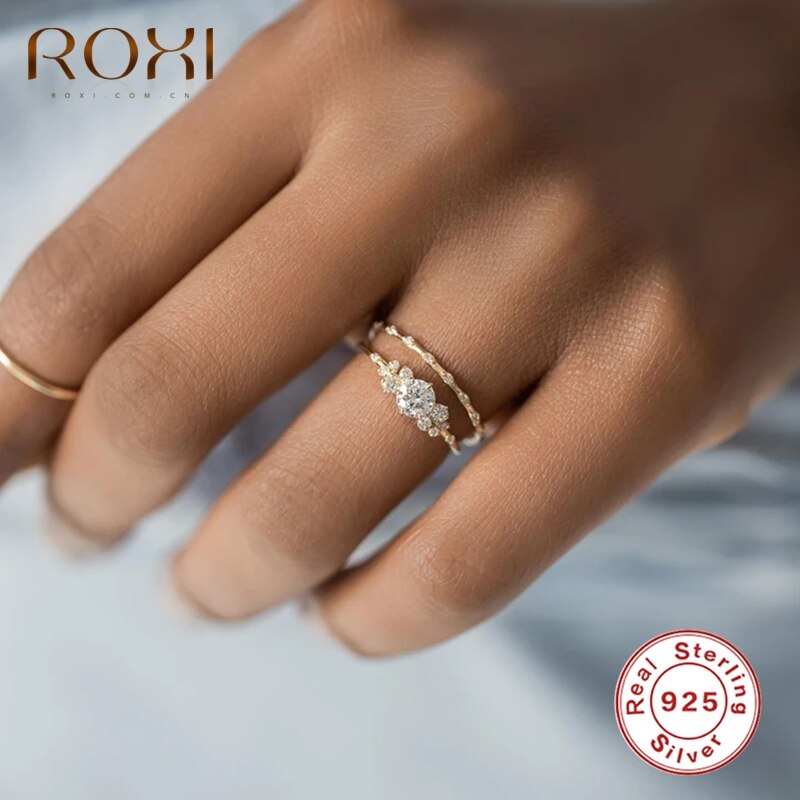 Roxi Romantische Ronde Kristallen Sneeuwvlok Ringen Voor Vrouwen Wedding Ring 925 Sterling Zilveren Ringen Sieraden Engagement Ring