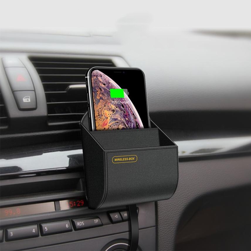 Wireless Car Charger 10W Qi Fast Charging Stand Beugel Houder Opbergdoos Telefoon Houder Voor Iphone 12 11 Xr X 8 Samsung