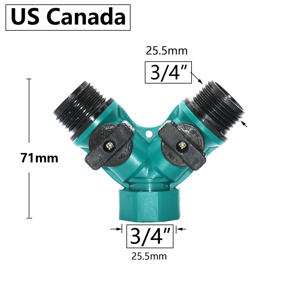 Garden Tap Water Splitter 1/2" 3/4" Female Thread 2-Way Garden Hose Y Type Watering Adjustable Switch Water Controller Valve: Blue