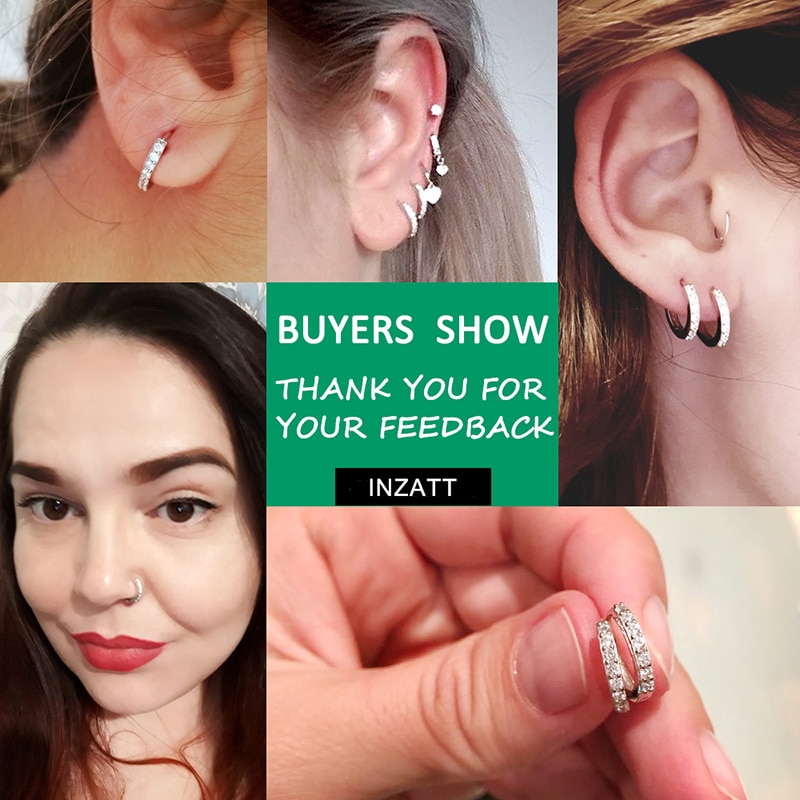 INZATT Real 925 Sterling Silver Minimalist Geometric Zircon Round Hoop Earrings For Women Party fine Jewelry Accessory