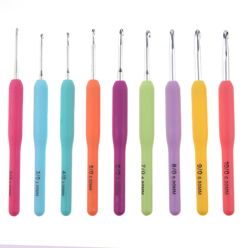 Juego de ganchos de ganchillo para mamá y abuela, Kit de agujas de tejer de hilo con estuche, mango ergonómico, 11 tamaños, coloridos,: Azul