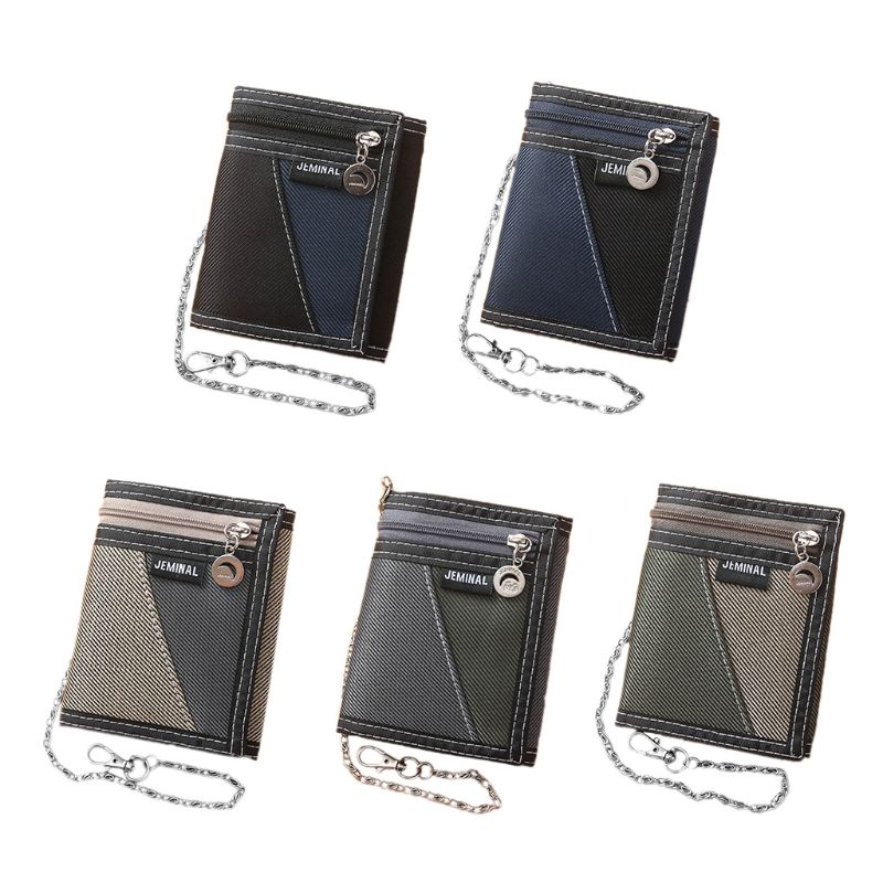 Portefeuille en toile pour homme porte-carte de crédit porte-clés porte-monnaie poche à langer