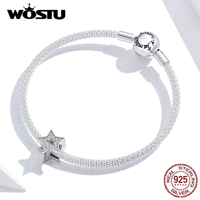 WOSTU Dazzling Zircon Star Charms 925 Sterling Silver Shiny Star Bead Pendant Fit Original Bracelet Wedding Jewelry CTC210