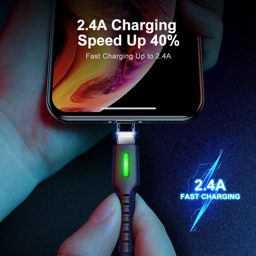 Câble USB INIU 2.4A chargeur de charge de données rapide cordon USB pour iPhone 11 12 Pro Max Xs Xr X SE 8 7 6 plus 6s 5s iPad Air mini