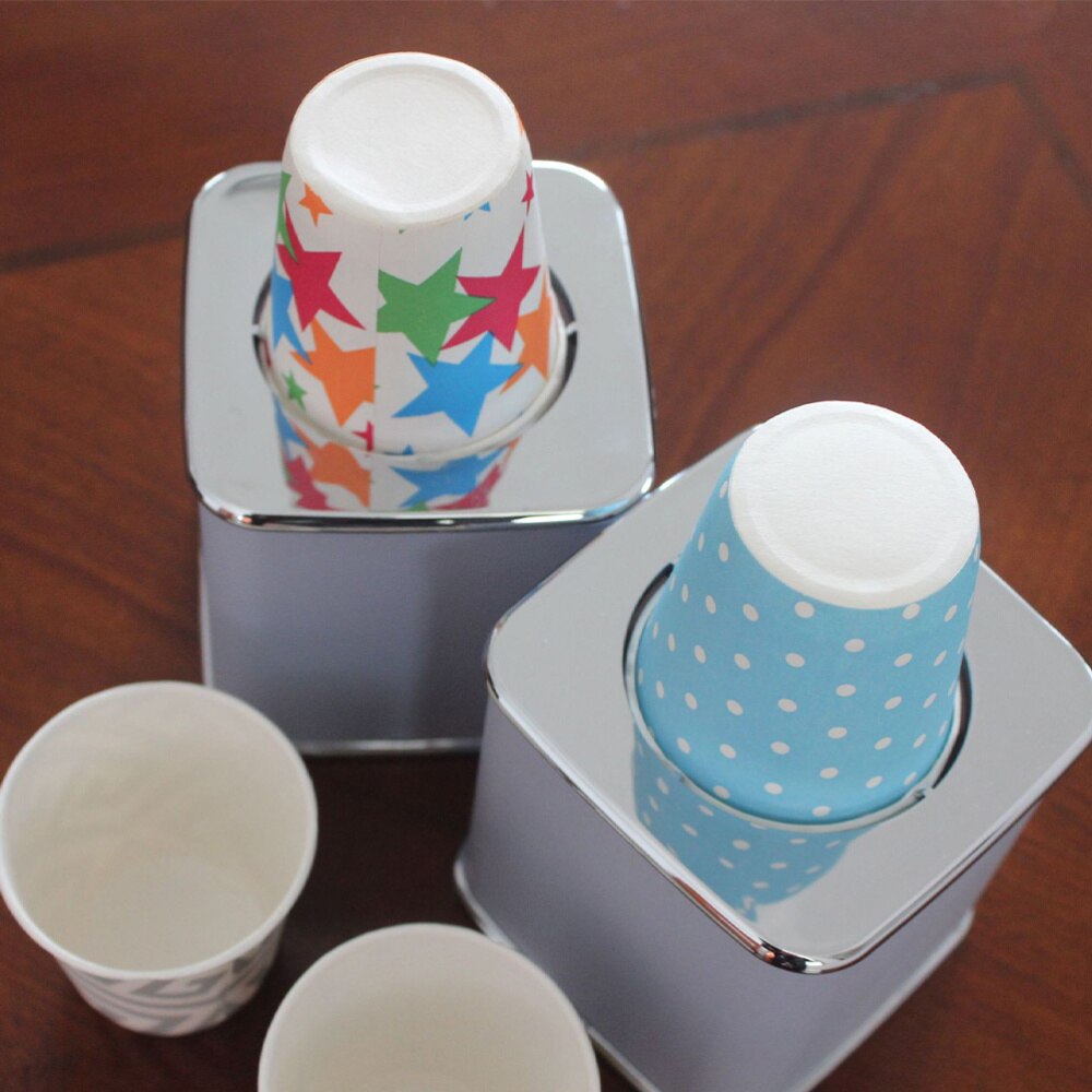 Dispensador de vasos de agua desechable, dispensador de vasos de papel, soporte para vasos de bebidas con taza de 20 piezas (taza con patrón aleatorio)