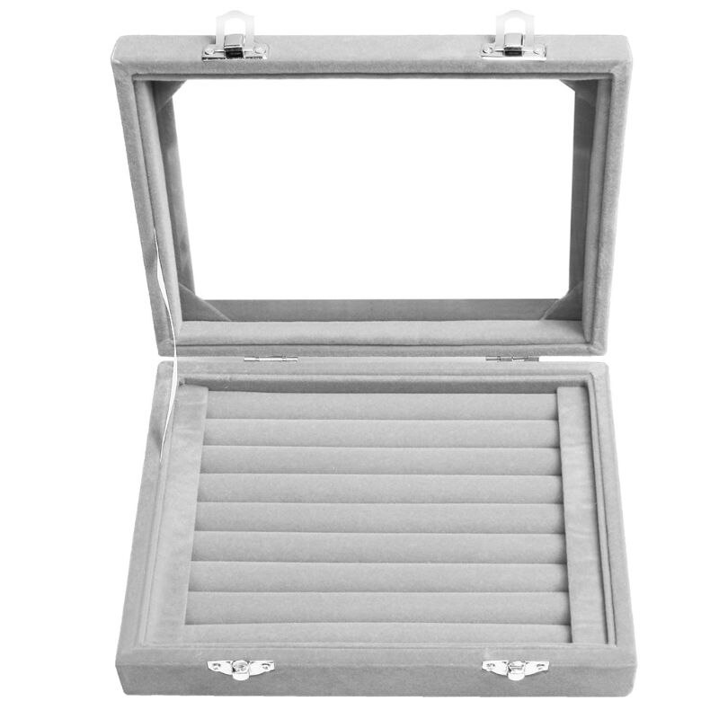 Velluto di Vetro Anello Dell'orecchino Dei Monili Display Organizer Box Caso di Immagazzinaggio del Supporto Del Vassoio di B95F: Grigio