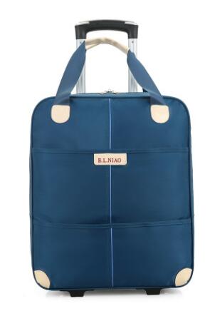 Brand 20" Travel bag on wheels bag trolley travel cabin luggage suitcase bag nylon wheeled bag for women Travel Duffle: blue