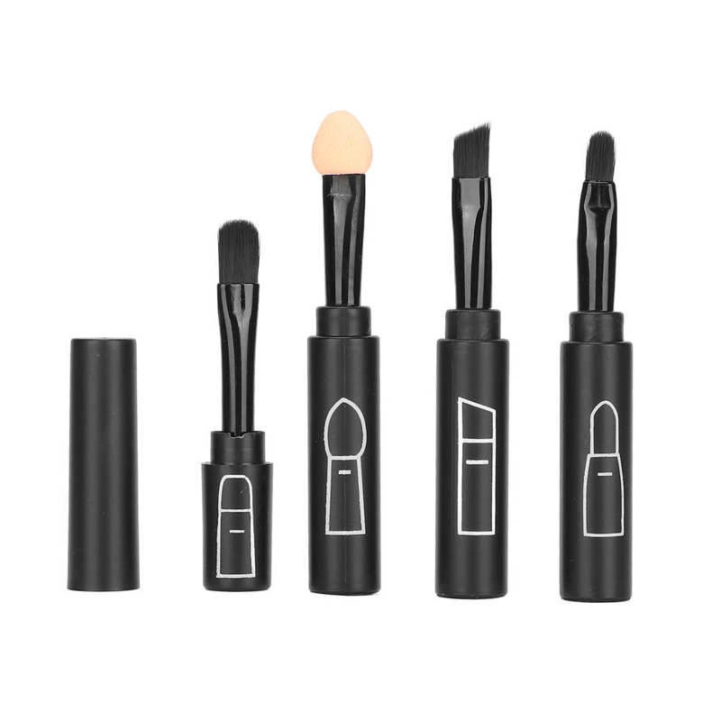 Pincel de labios telescópico completo 4 en 1, brochas de maquillaje telescópicas portátiles para mujer, para uso diario: black