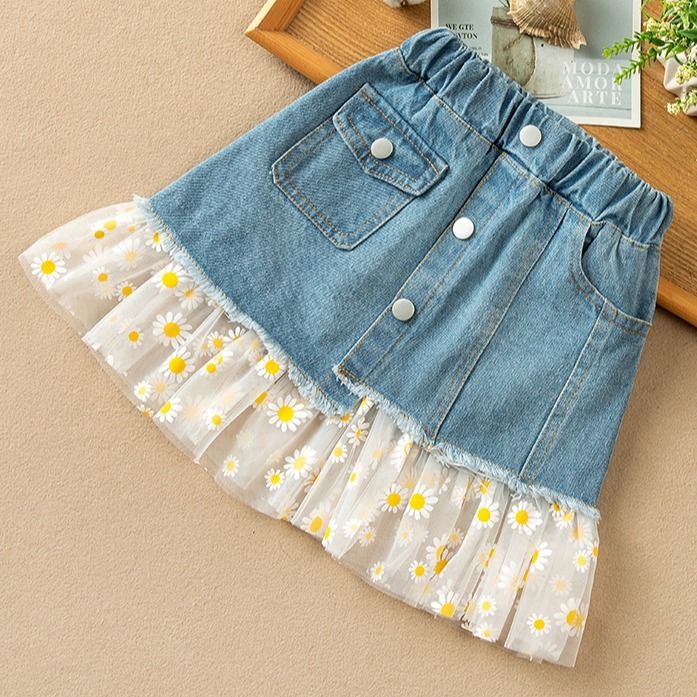 Piger nederdele sommer børn jean nederdele til piger denim tutu blomster nederdele afslappet pige tøj 2 4 5 6 7 år børn pige tøj
