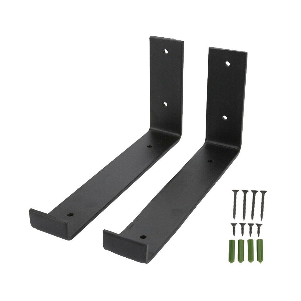 2pcs/set Heavy Duty Black Wall Bracket with Lip for Floating Shelves Rustic Iron Metal Shelf Bracket