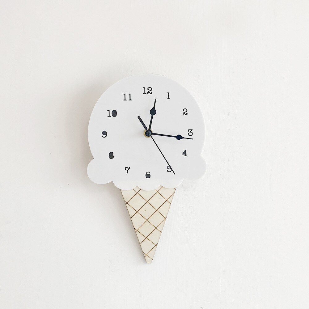 Novelty Cartoon Ice Cream Wall Clocks 3D DIY Wall Stickers for Kids Room Home Decor Children Relogio De Parede: white