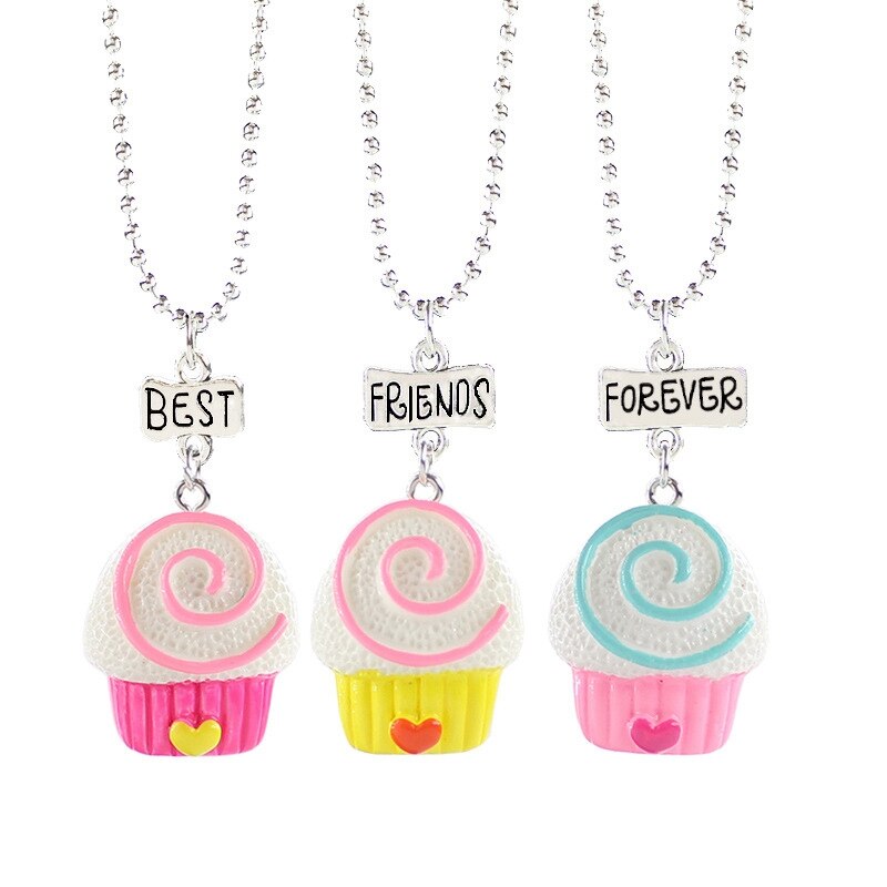 1set(3PCS) Soft Ceramic Doughnut Best Friends Pendant Necklace Cake Girl BFF Necklace Children Jewelry , N-829: ert18