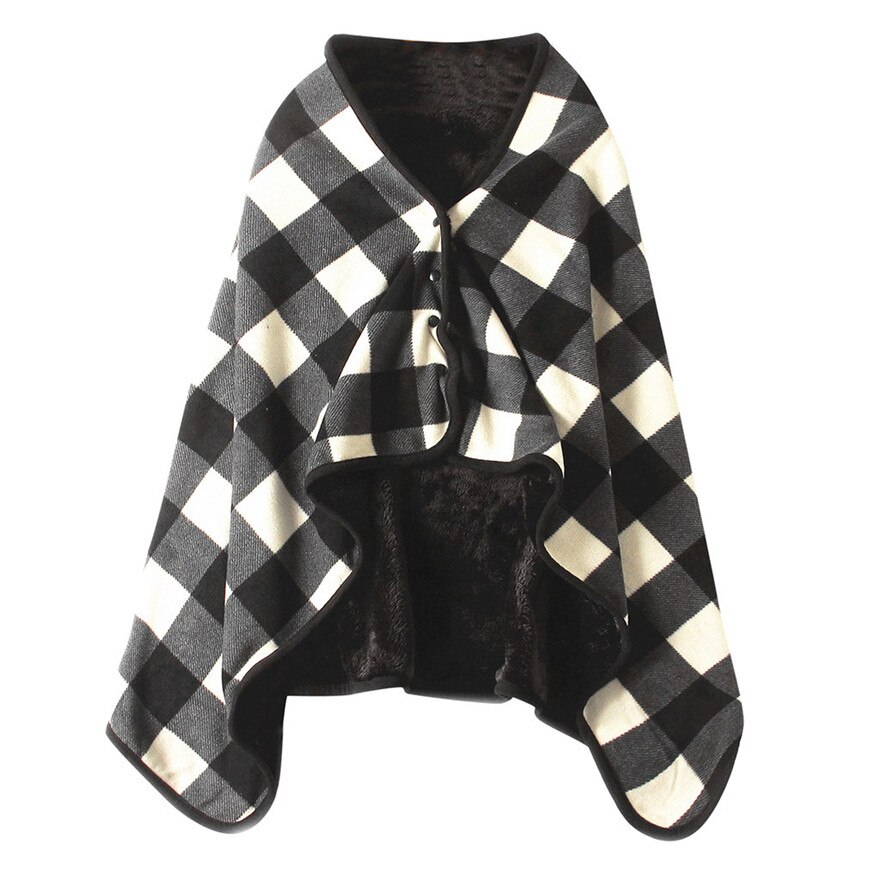 Plaid warm flanel + polar fleece deken kantoor benen knie gooi lui Wrap shawl wearable dikke deken met knop # wqy516: 5